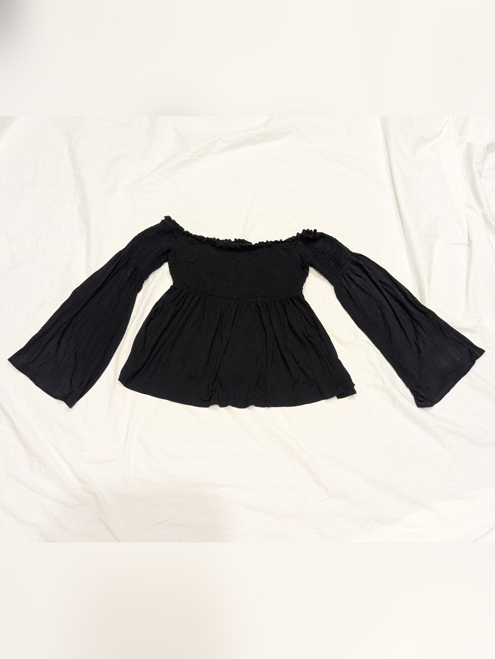 Mossimo Womens S Black Smocked Flowy Witchy Goth Emo Babydoll Boho Peasant